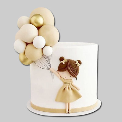 "Baby Girl with Balloons Fondant cake - 3kgs - Click here to View more details about this Product